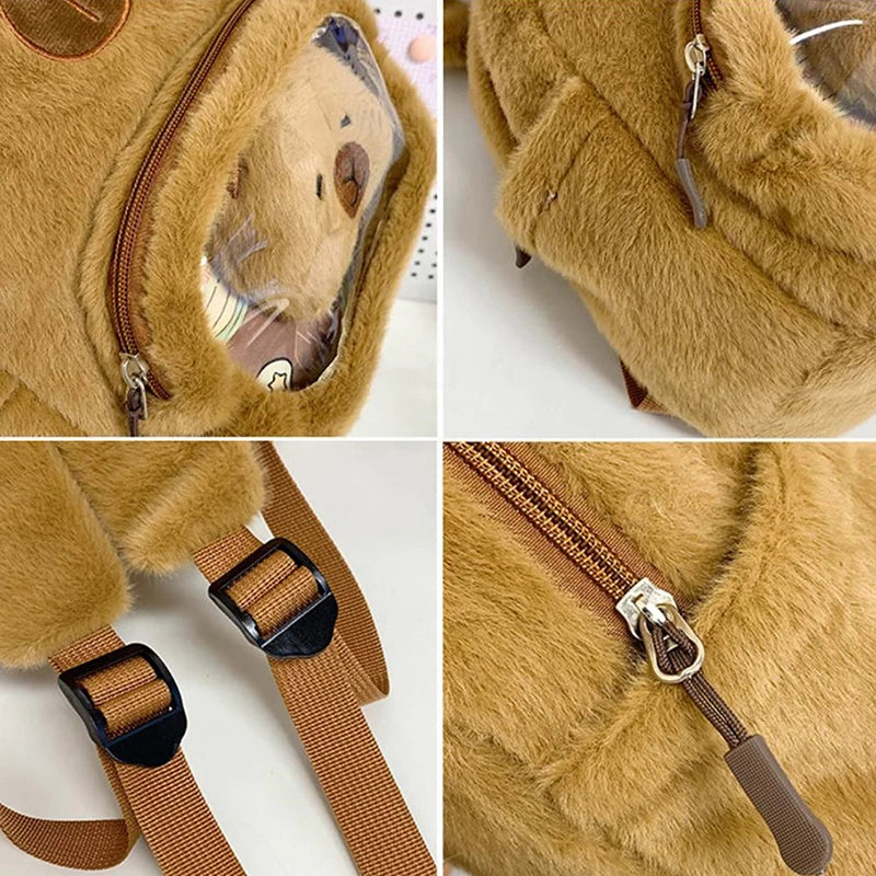 Cartoon Cute Capibara Capybara Plush Large Capacity Backpack Students Attend Class School Bag