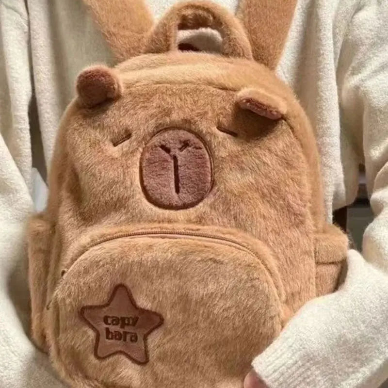 Kawaii Capybara Plush Tote Backpack