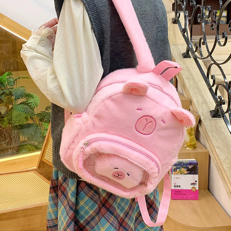 Cartoon Cute Capibara Capybara Plush Large Capacity Backpack Students Attend Class School Bag