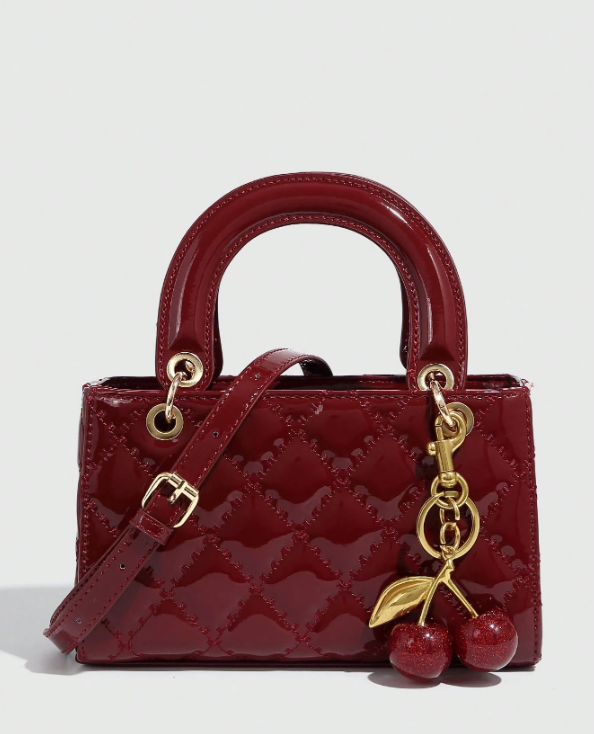 Burgundy Quilted Patent Leather Handbag