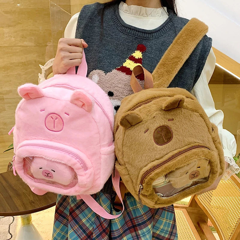 Cartoon Cute Capibara Capybara Plush Large Capacity Backpack Students Attend Class School Bag