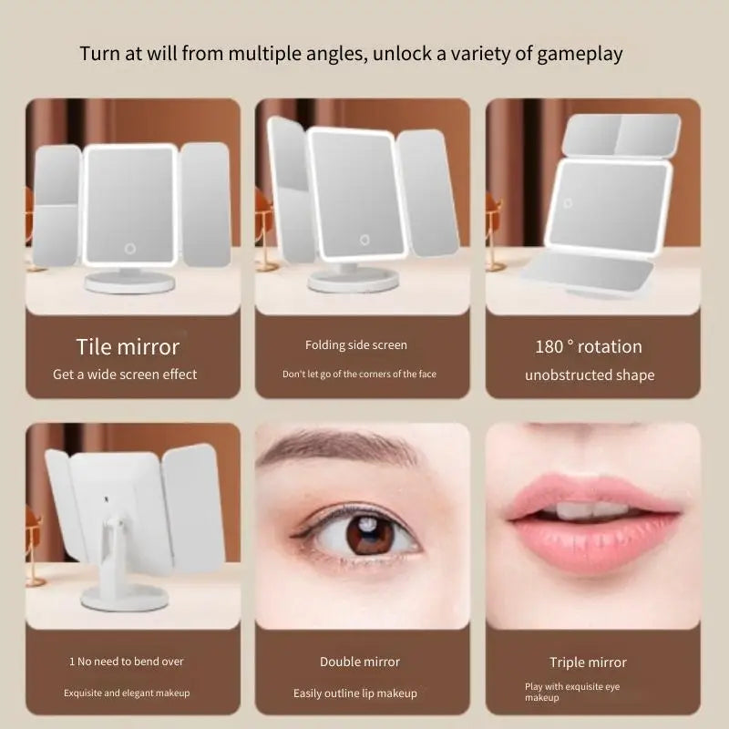 Trifold LED Light Makeup Mirror